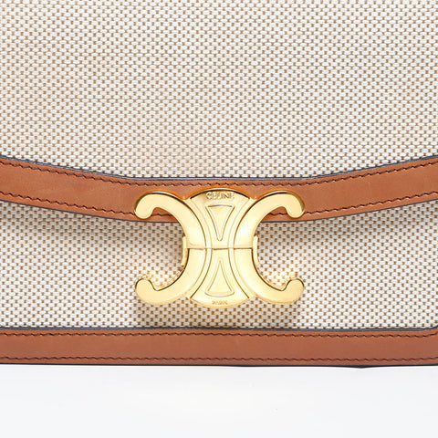 CELINE Jacquard Canvas Claude Triomphe Shoulder Bag beige WS20035