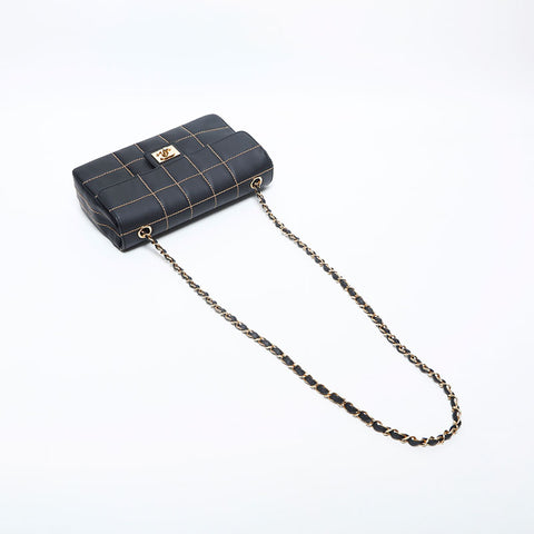 CHANEL No. 7 2001-2002 Chocolate Bar Leather Shoulder Bag black WS20043