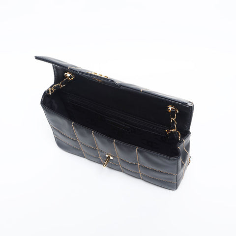 CHANEL No. 7 2001-2002 Chocolate Bar Leather Shoulder Bag black WS20043