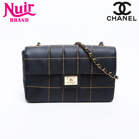 CHANEL No. 7 2001-2002 Chocolate Bar Leather Shoulder Bag black WS20043