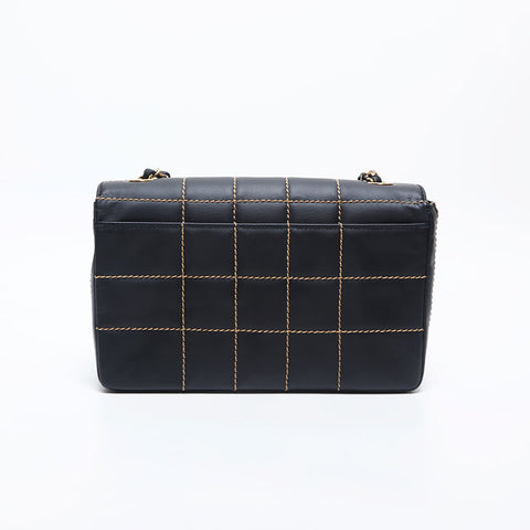 CHANEL No. 7 2001-2002 Chocolate Bar Leather Shoulder Bag black WS20043