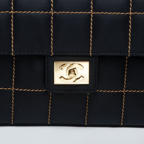 CHANEL No. 7 2001-2002 Chocolate Bar Leather Shoulder Bag black WS20043