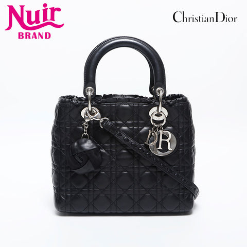 クリスチャンディオール Christian Dior レディディオール レザー 2way ミディアム フリル ハンドバッグ ブラック WS20045