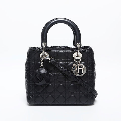 クリスチャンディオール Christian Dior レディディオール レザー 2way ミディアム フリル ハンドバッグ ブラック WS20045