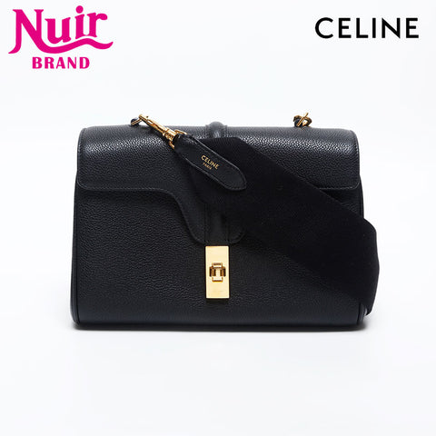 CELINE Teen Soft 16 Leather Shoulder Bag black WS20047