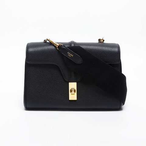 CELINE Teen Soft 16 Leather Shoulder Bag black WS20047