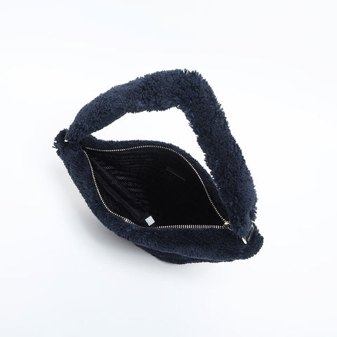 PRADA Terry Cloth Triangle Pile Shoulder Bag black WS20048
