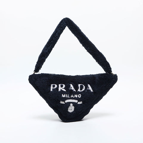 PRADA Terry Cloth Triangle Pile Shoulder Bag black WS20048