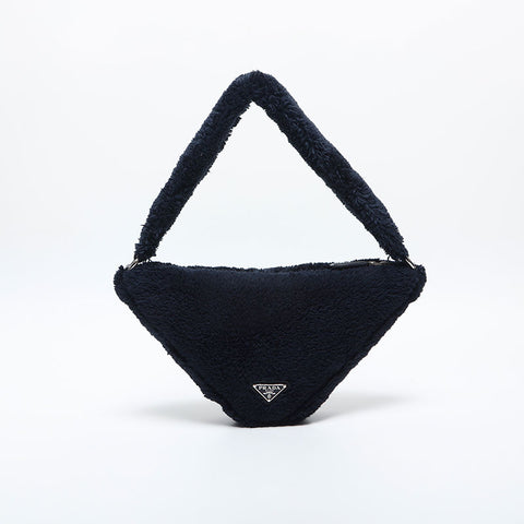 PRADA Terry Cloth Triangle Pile Shoulder Bag black WS20048