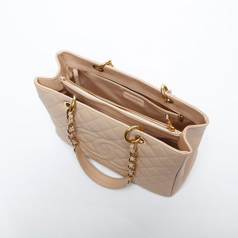 CHANEL 16th 2012-2013 Caviar Skin Shopping GST Big COCO Mark Shoulder Bag beige WS20050