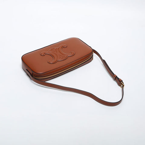 CELINE Leather Mini Triomphe Shoulder Bag Brown WS20052