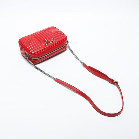 PRADA SOFT CALF IMPUN LEATHER MATELASSE Shoulder Bag Red WS20053