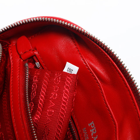PRADA SOFT CALF IMPUN LEATHER MATELASSE Shoulder Bag Red WS20053