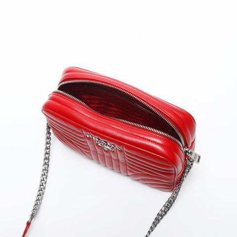 PRADA SOFT CALF IMPUN LEATHER MATELASSE Shoulder Bag Red WS20053