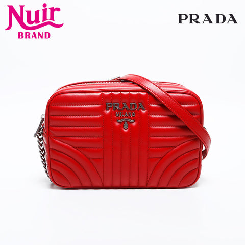 PRADA SOFT CALF IMPUN LEATHER MATELASSE Shoulder Bag Red WS20053