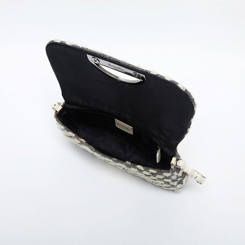 Christian Dior Malice Pearl Wool Cotton Shoulder Bag Black White WS20056