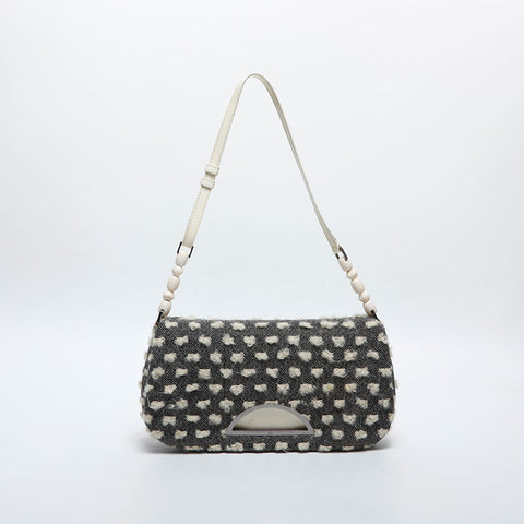 Christian Dior Malice Pearl Wool Cotton Shoulder Bag Black White WS20056