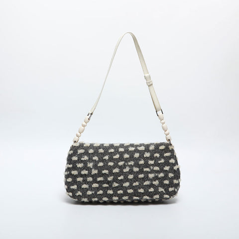Christian Dior Malice Pearl Wool Cotton Shoulder Bag Black White WS20056