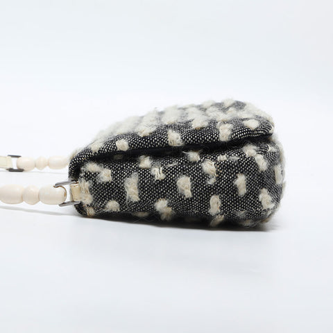 Christian Dior Malice Pearl Wool Cotton Shoulder Bag Black White WS20056