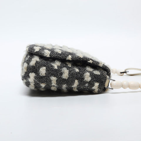 Christian Dior Malice Pearl Wool Cotton Shoulder Bag Black White WS20056