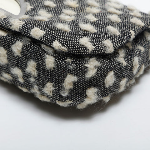 Christian Dior Malice Pearl Wool Cotton Shoulder Bag Black White WS20056