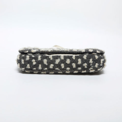 Christian Dior Malice Pearl Wool Cotton Shoulder Bag Black White WS20056