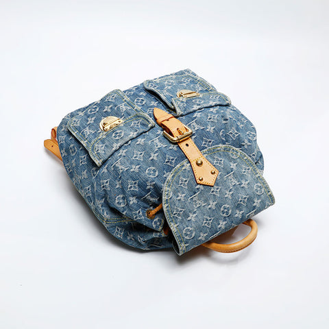 LOUIS VUITTON 2006 Monogram Denim Sac Ad GM Backpack  Daypack blue WS20065
