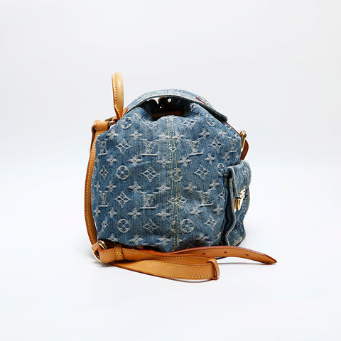 路易威登 2006 年 Monogram Denim Sac Ad GM 背包日背包蓝色 WS20065