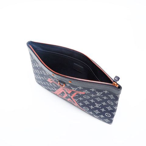 LOUIS VUITTON 2018 Monogram Ink Upside Down Pochette Apollo Clutch bag Navy WS20090