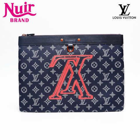 LOUIS VUITTON 2018 Monogram Ink Upside Down Pochette Apollo Clutch bag Navy WS20090