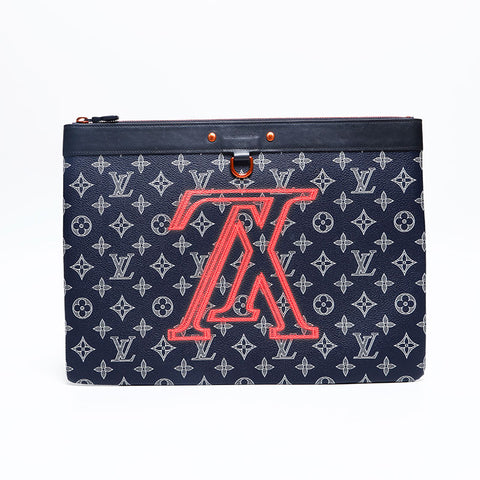 LOUIS VUITTON 2018 Monogram Ink Upside Down Pochette Apollo Clutch bag Navy WS20090