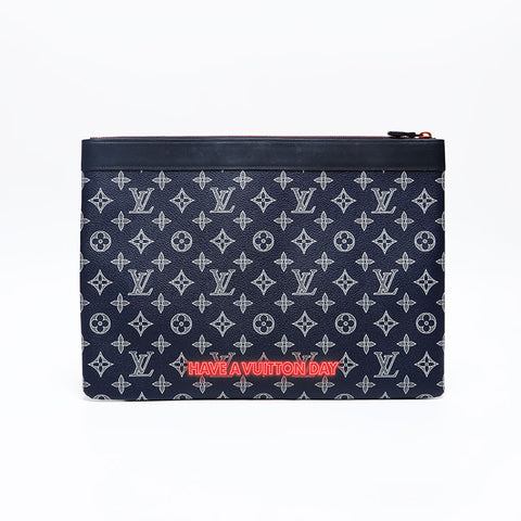 LOUIS VUITTON 2018 Monogram Ink Upside Down Pochette Apollo Clutch bag Navy WS20090