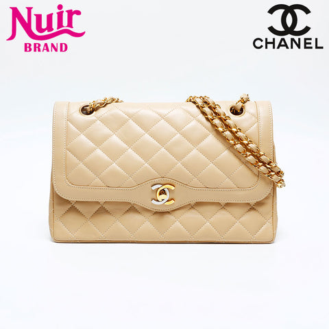 CHANEL No. 2 1993-1994 Paris Limited Edition 25 Matelasse Lambskin Shoulder Bag beige WS20111