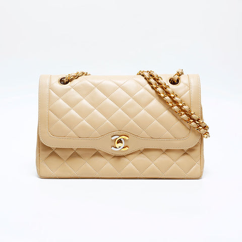 CHANEL No. 2 1993-1994 Paris Limited Edition 25 Matelasse Lambskin Shoulder Bag beige WS20111