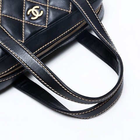 CHANEL No.9 2004-2005 Bowling Bag Lambskin Wild Stitch Handbag black WS20112