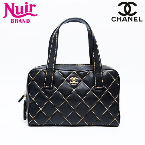 CHANEL No.9 2004-2005 Bowling Bag Lambskin Wild Stitch Handbag black WS20112