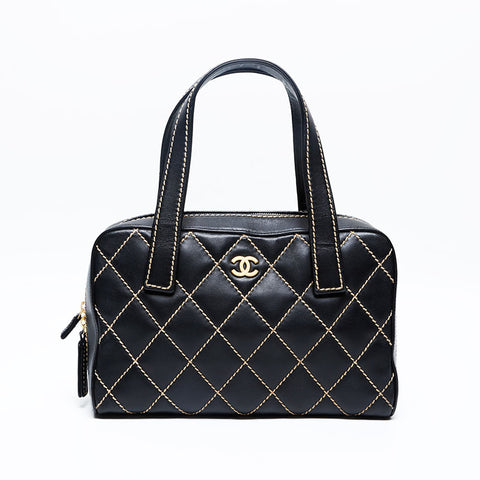 CHANEL No.9 2004-2005 Bowling Bag Lambskin Wild Stitch Handbag black WS20112