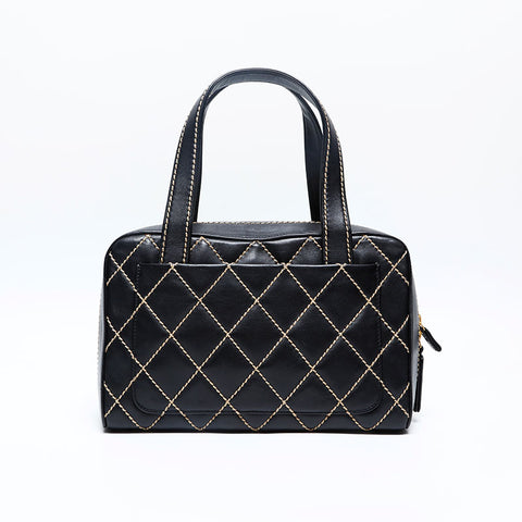 CHANEL No.9 2004-2005 Bowling Bag Lambskin Wild Stitch Handbag black WS20112