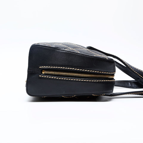 極美品 シャネル CHANEL 9番台 2004-2005 ボーリングバッグ ラムスキン ワイルド ステッチ ハンドバッグ  ブラック WS20112