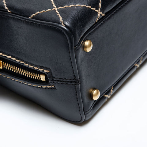 CHANEL No.9 2004-2005 Bowling Bag Lambskin Wild Stitch Handbag black WS20112
