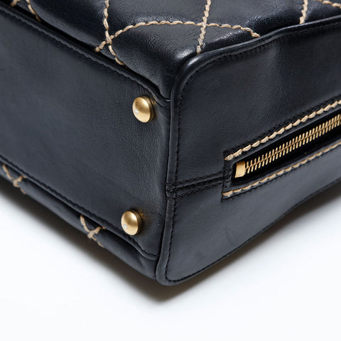 CHANEL No.9 2004-2005 Bowling Bag Lambskin Wild Stitch Handbag black WS20112