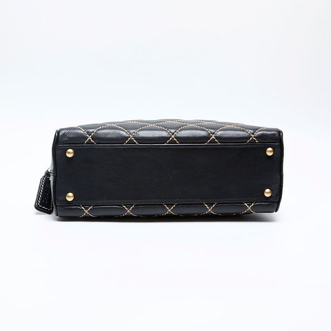 極美品 シャネル CHANEL 9番台 2004-2005 ボーリングバッグ ラムスキン ワイルド ステッチ ハンドバッグ  ブラック WS20112