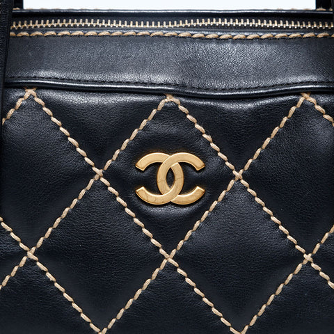 CHANEL No.9 2004-2005 Bowling Bag Lambskin Wild Stitch Handbag black WS20112