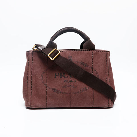 PRADA Canapa Small Canvas Handbag Brown WS20115