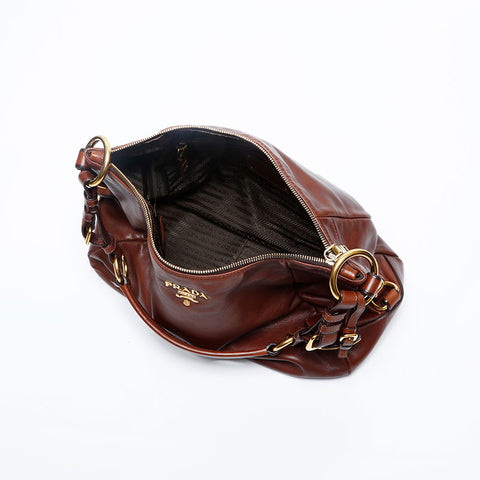PRADA Soft Calfskin Shoulder Bag Brown WS20118