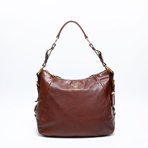 PRADA Soft Calfskin Shoulder Bag Brown WS20118