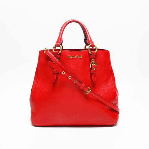 Miu Miu Leather 2way Handbag Red WS20119