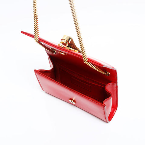 YVES SAINT LAURENT Kate Leather Fringe Chain Shoulder Bag Red WS20123
