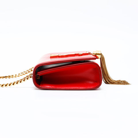 YVES SAINT LAURENT Kate Leather Fringe Chain Shoulder Bag Red WS20123