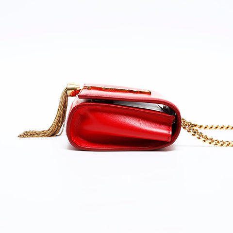 YVES SAINT LAURENT Kate Leather Fringe Chain Shoulder Bag Red WS20123